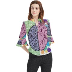 Brain Heart Balance Emotion Art Loose Horn Sleeve Chiffon Blouse