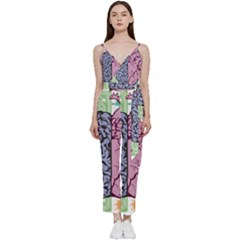 Brain Heart Balance Emotion Art V-neck Spaghetti Strap Tie Front Jumpsuit