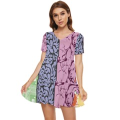 Brain Heart Balance Emotion Art Tiered Short Sleeve Babydoll Dress