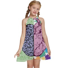 Brain Heart Balance Emotion Art Kids  Halter Collar Waist Tie Chiffon Dress