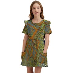 Art 3d Windows Modeling Dimension Kids  Frilly Sleeves Pocket Dress