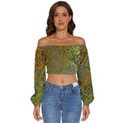 Art 3d Windows Modeling Dimension Long Sleeve Crinkled Weave Crop Top