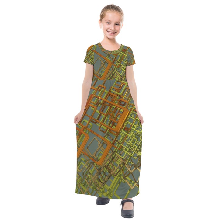 Art 3d Windows Modeling Dimension Kids  Short Sleeve Maxi Dress