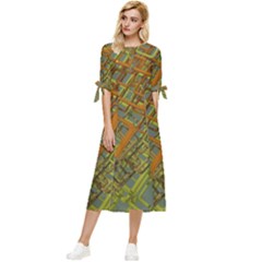 Art 3d Windows Modeling Dimension Bow Sleeve Chiffon Midi Dress