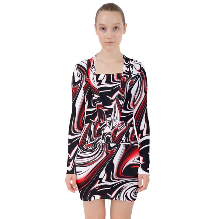 Modern Art Design Fantasy Surreal V-neck Bodycon Long Sleeve Dress