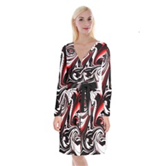 Modern Art Design Fantasy Surreal Long Sleeve Velvet Front Wrap Dress by Ravend