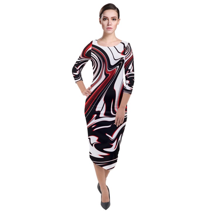 Modern Art Design Fantasy Surreal Quarter Sleeve Midi Velour Bodycon Dress