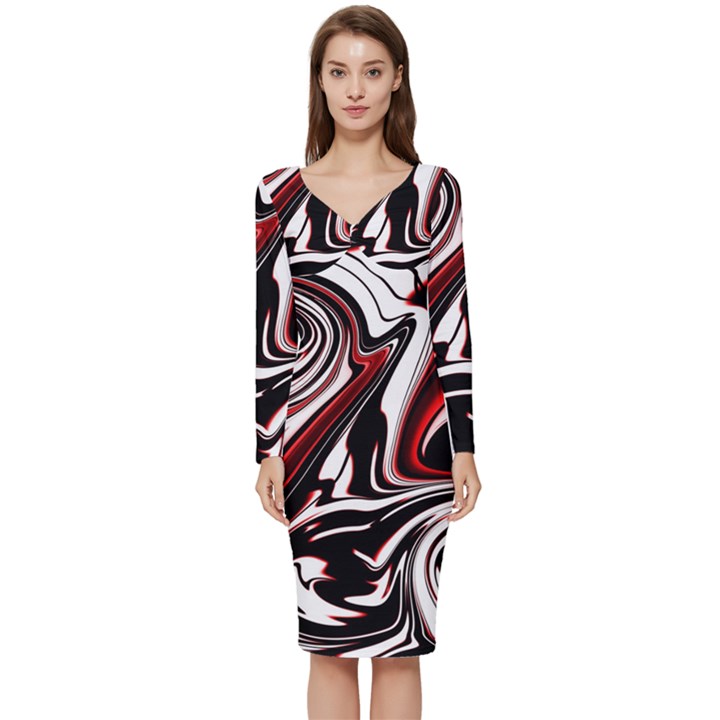 Modern Art Design Fantasy Surreal Long Sleeve V-Neck Bodycon Dress 