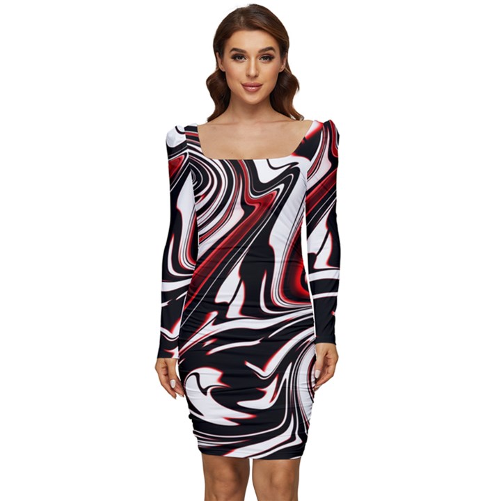 Modern Art Design Fantasy Surreal Women Long Sleeve Ruched Stretch Jersey Dress