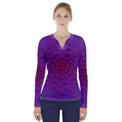 Geometric Pattern-line Art V-neck Long Sleeve Top by Ravend