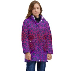 Geometric Pattern-line Art Kid s Hooded Longline Puffer Jacket by Ravend