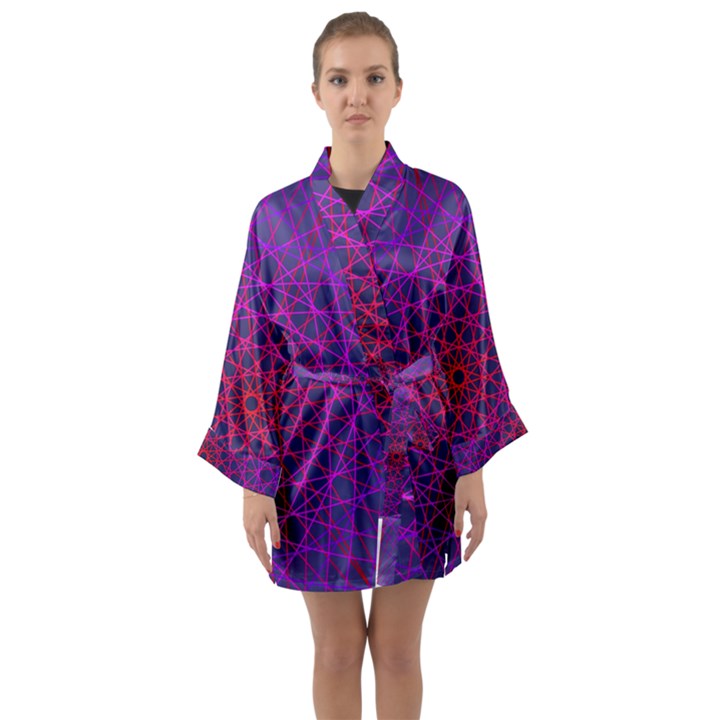 Geometric Pattern-line Art Long Sleeve Satin Kimono