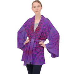 Geometric Pattern-line Art Long Sleeve Velvet Kimono  by Ravend