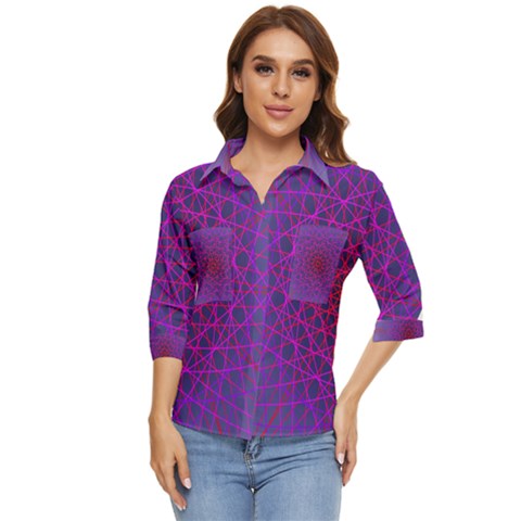 Geometric Pattern-line Art Women s Quarter Sleeve Pocket Shirt by Ravend