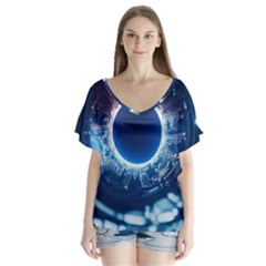 Artificial Intelligence Ai V-neck Flutter Sleeve Top by Ravend