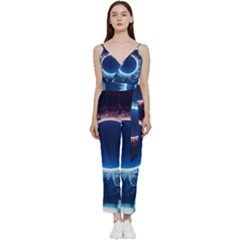 Artificial Intelligence Ai V-neck Spaghetti Strap Tie Front Jumpsuit