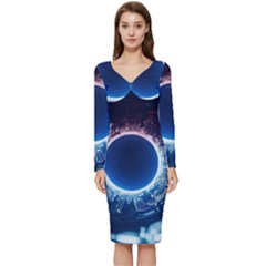 Artificial Intelligence Ai Long Sleeve V-neck Bodycon Dress  by Ravend