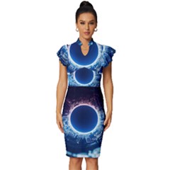 Artificial Intelligence Ai Vintage Frill Sleeve V-neck Bodycon Dress