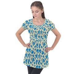 Rose Floral Seamless Pattern Puff Sleeve Tunic Top by Ravend