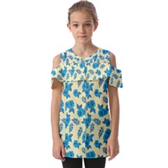 Rose Floral Seamless Pattern Fold Over Open Sleeve Top