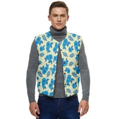 Rose Floral Seamless Pattern Men s Short Button Up Puffer Vest	