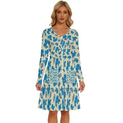 Rose Floral Seamless Pattern Long Sleeve Dress With Pocket