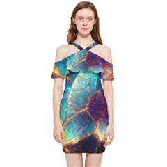 Abstract Galactic Wallpaper Shoulder Frill Bodycon Summer Dress by Ravend