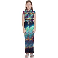 Abstract Galactic Wallpaper Kids  Sleeveless Ruffle Edge Band Collar Chiffon One Piece