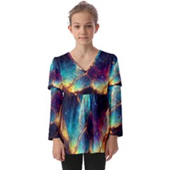 Abstract Galactic Wallpaper Kids  V Neck Casual Top