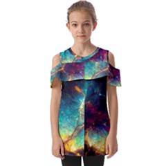 Abstract Galactic Wallpaper Fold Over Open Sleeve Top