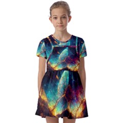 Abstract Galactic Wallpaper Kids  Short Sleeve Pinafore Style Dress