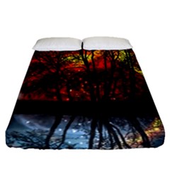 Space Nature Fantasy Trees Fitted Sheet (queen Size) by Ravend