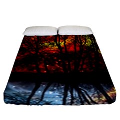 Space Nature Fantasy Trees Fitted Sheet (king Size) by Ravend