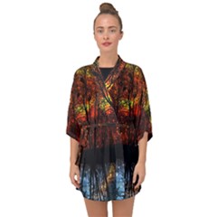 Space Nature Fantasy Trees Half Sleeve Chiffon Kimono by Ravend