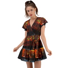 Space Nature Fantasy Trees Flutter Sleeve Wrap Dress by Ravend