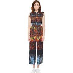 Space Nature Fantasy Trees Women s Frill Top Chiffon Jumpsuit by Ravend