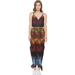 Space Nature Fantasy Trees Sleeveless Tie Ankle Chiffon Jumpsuit by Ravend