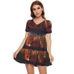 Space Nature Fantasy Trees Tiered Short Sleeve Babydoll Dress by Ravend