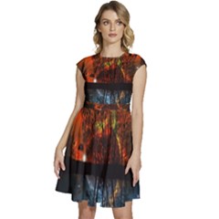 Space Nature Fantasy Trees Cap Sleeve High Waist Dress