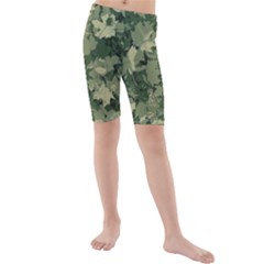 Green Leaves Camouflage Kids  Mid Length Swim Shorts by Ravend