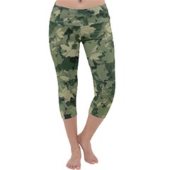 Green Leaves Camouflage Capri Yoga Leggings by Ravend