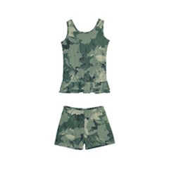 Green Leaves Camouflage Kids  Boyleg Swimsuit by Ravend