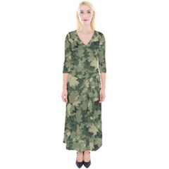 Green Leaves Camouflage Quarter Sleeve Wrap Maxi Dress by Ravend