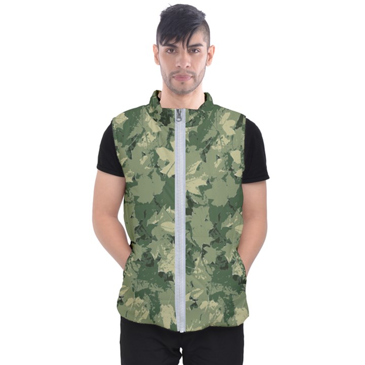 Green Leaves Camouflage Men s Puffer Vest