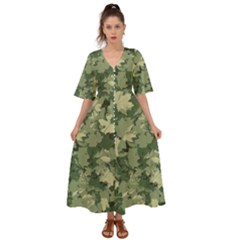 Green Leaves Camouflage Kimono Sleeve Boho Dress by Ravend