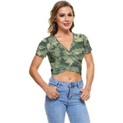 Green Leaves Camouflage Short Sleeve Foldover Tee by Ravend