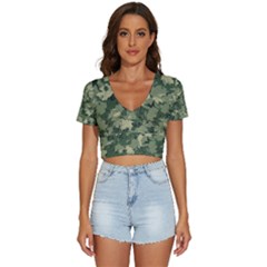 Green Leaves Camouflage V-neck Crop Top by Ravend