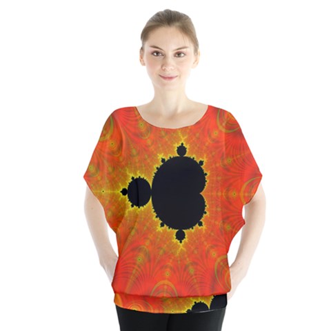 Fractal Mandelbrot Set Pattern Art Batwing Chiffon Blouse by Ravend