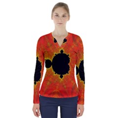 Fractal Mandelbrot Set Pattern Art V-neck Long Sleeve Top by Ravend