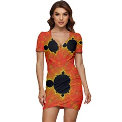 Fractal Mandelbrot Set Pattern Art Low Cut Cap Sleeve Mini Dress